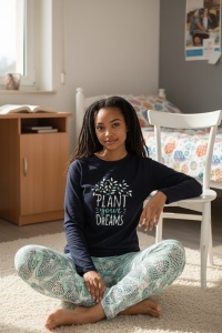Pijama cu maneca lunga si pantaloni lungi din bumbac pentru dama COD PJ-259
