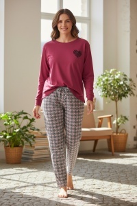 Pijama cu maneca lunga si pantaloni lungi din bumbac pentru dama COD PJ-269