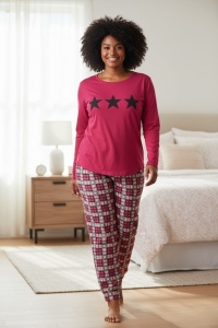 Pijama cu maneca lunga si pantaloni lungi din bumbac pentru dama COD PJ-289