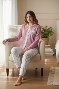 Pijama cu maneca lunga si pantaloni lungi din bumbac pentru dama COD PJ-309