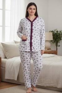 Pijama cu maneca lunga si pantaloni lungi din bumbac pentru dama COD PJ-319