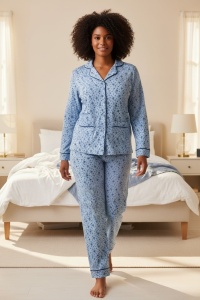Pijama cu maneca lunga si pantaloni lungi din bumbac pentru dama COD PJ-330