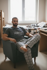Pijama cu maneca scurta si pantaloni lungi din bumbac pentru barbati COD PJ-093