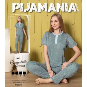 Pijama dama cu maneca scurta si pantaloni lungi din bumbac cod x2907