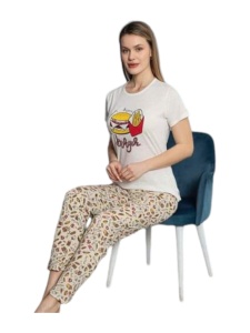 Pijama dama cu maneca scurta si pantaloni lungi model nou cod x5426