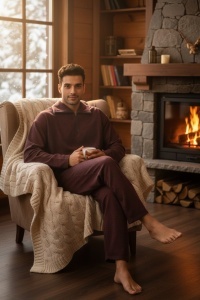 Pijama lunga din prosop pentru barbati COD PJ-387