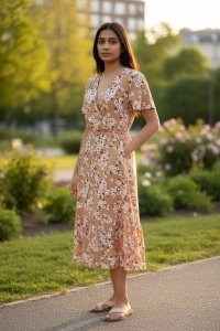 Rochie lunga de vara cu model floral elegant
