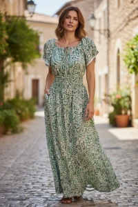 Rochie lunga de vara cu model floral elegant