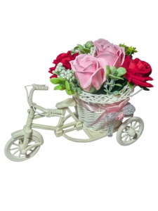 Bicicleta deosebita cu 5 trandafiri din sapun cod x40154