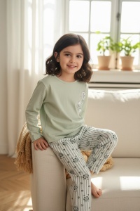 Pijama cu maneca lunga si pantaloni lungi din bumbac pentru copii COD PJ-120