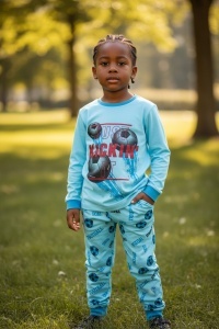 Pijama cu maneca lunga si pantaloni lungi din bumbac pentru copii COD PJ-140