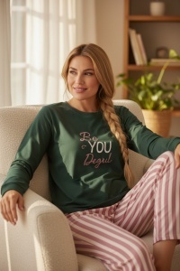 Pijama cu maneca lunga si pantaloni lungi din bumbac pentru dama COD PJ-236