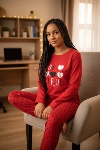 Pijama cu maneca lunga si pantaloni lungi din bumbac pentru dama COD PJ-256