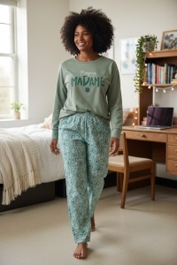 Pijama cu maneca lunga si pantaloni lungi din bumbac pentru dama COD PJ-286