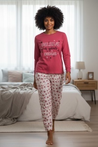 Pijama cu maneca lunga si pantaloni lungi din bumbac pentru dama COD PJ-296