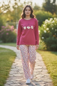 Pijama cu maneca lunga si pantaloni lungi din bumbac pentru dama COD PJ-306