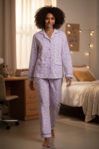 Pijama cu maneca lunga si pantaloni lungi din bumbac pentru dama COD PJ-316