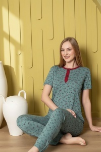 Pijama cu maneca scurta si pantaloni lungi din bumbac pentru dama COD PJ-216