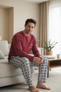 Pijama din bumbac cu maneca lunga pentru barbati COD PJ-013