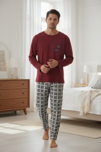 Pijama din bumbac cu maneca lunga pentru barbati COD PJ-040