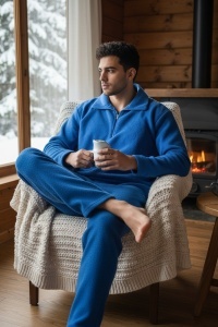 Pijama lunga din prosop pentru barbati COD PJ-384