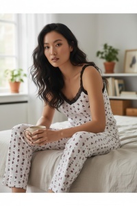 Pijama maiou si pantaloni scurti din bumbac pentru dama COD PJ-110