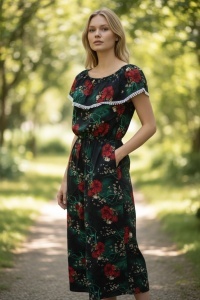 Rochie lunga de vara cu model floral elegant