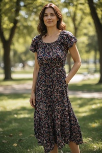 Rochie lunga de vara cu model floral elegant