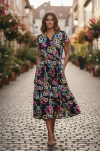 Rochie lunga de vara cu model floral elegant