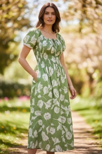 Rochie lunga de vara cu model floral elegant