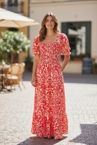 Rochie lunga de vara cu model floral elegant