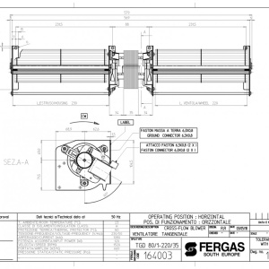 Ventilator tangential dublu, pentru sobe pe peleti, Fergas TGD 80/1-220/35, debit 660 mc/h, 120W
