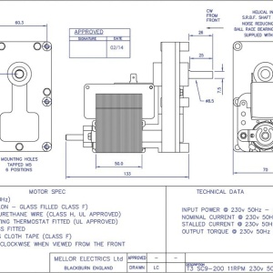 Dimensiuni motoreductor MELLOR FB-1224, putere 56W, 11 rpm, 17 Nm