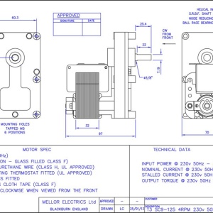 Dimensiuni motoreductor arzator MELLOR FB -1255, 36W (4 rot.min)