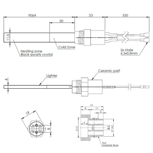 Rezistenta peleti quartz PS13, 400W cu filet metalic 3/8 - Img 2