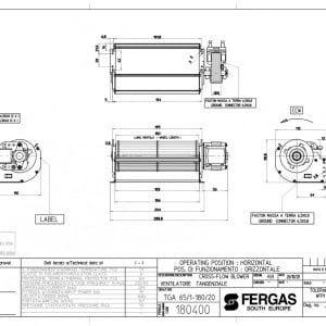 Ventilator tangential pentru sobe pe peleti, Fergas TGA 65/1-180/20, debit 167 mc/h, 35W