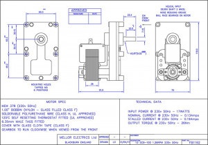 Dimensiuni motoreductor Mellor FB-1192, FB-1392, 1.26 rot/minut, 17W, rotatie dreapta