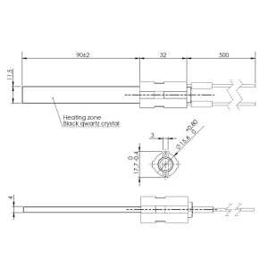Dimensiuni rezistenta aprindere peleti quartz 300W fara filet - P14S