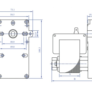 Dimensiuni motor reductor Mellor KB 1009, 8.5 rot/minut, 38 W,