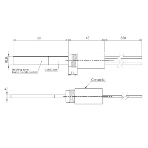 Rezistenta peleti quartz PS22, 300W cu filet 3/8 - Img 2