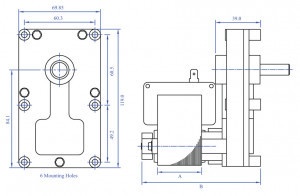 Dimensiuni motoreductor Mellor FB-1407, 3 rot/minut, 32W, rotatie dreapta