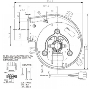 Dimensiuni ventilator exhaustare PL21 CE0260 / 55W / 160mc/ora / senzor Hall, pentru Burnit, La Nordica, Moretti, Edilkamin