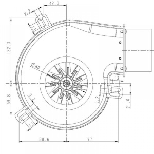 Dimensiuni ventilator exhaustare PL21 CE0260 / 55W / 160mc/ora / senzor Hall, pentru Burnit, La Nordica, Moretti, Edilkamin