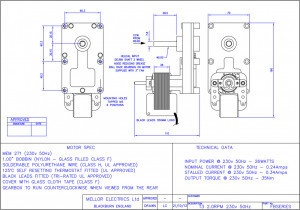 Dimensiuni motoreductor Mellor FB-1274, 2 rot/minut, 26W, rotatie stanga
