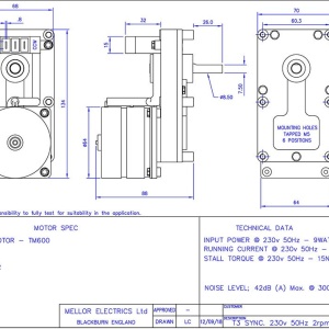 Dimensiuni motoreductor Mellor FBSY 1006, 2 rot/minut, 9 W, motor rotisor