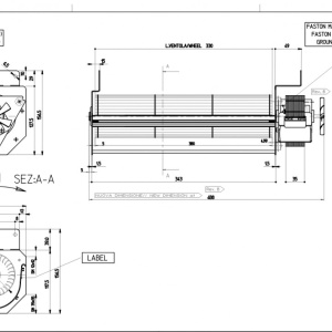 Dimensiuni ventilator tangential pentru sobe pe peleti, Fergas TGA 80/1-330/35, debit 485 mc/h, 130W