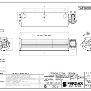 Ventilator tangential pentru sobe pe peleti, Fergas tga 60/1-330/20, debit 208mc/h, 35W