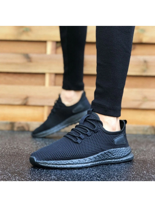 Pantofi sport negri, cu siret si talpa flexibila din spuma