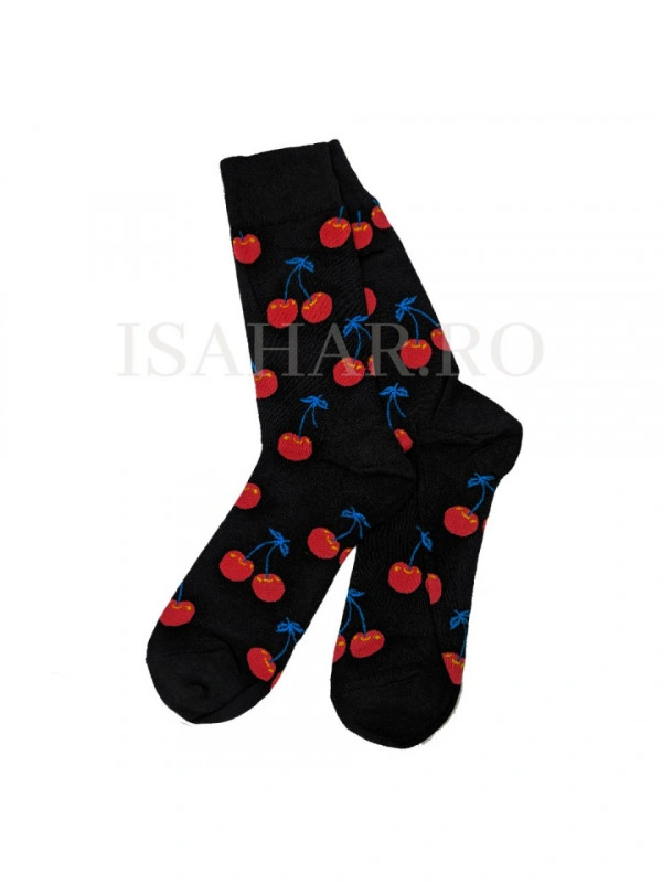 Sosete din bumbac, negre, premium, model cireasa , calitate superioara, ISAHAR