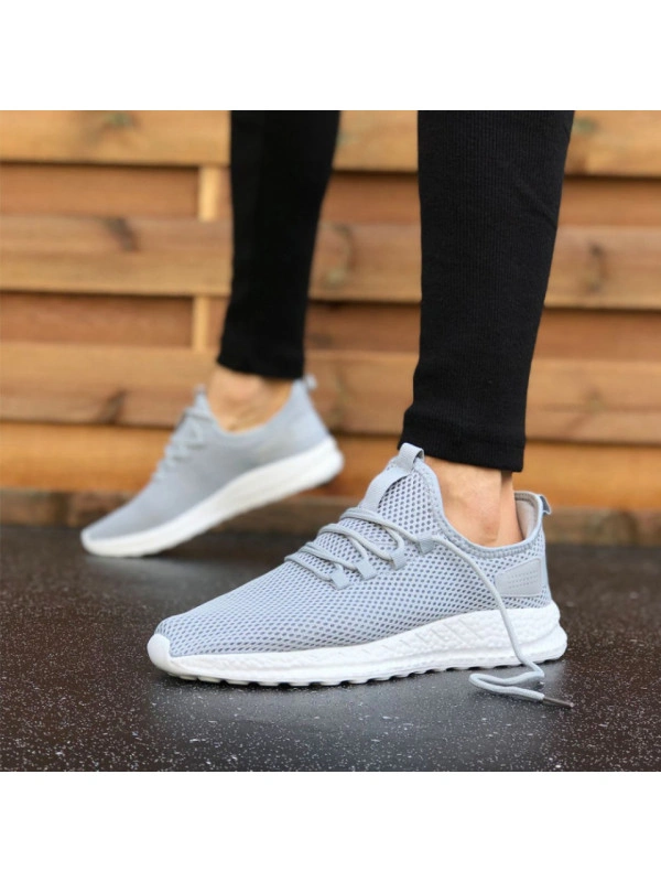 Pantofi sport gri, cu siret si talpa flexibila din spuma